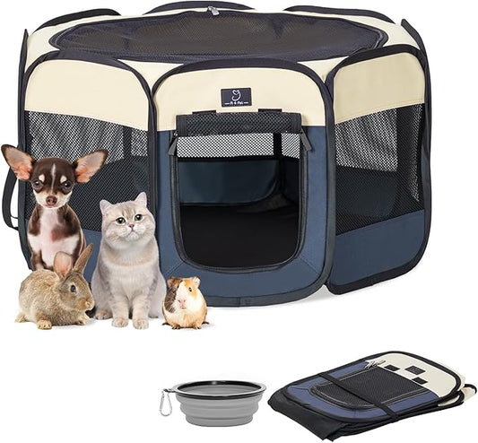 A4Pet Portable Dog Playpen for Small Dogs, 27" Foldable Small Pet Playpen for Puppy/Cat/Rabbit/Chick, Indoor Cat Playpen with Removable Zipper & Mesh Panel(11”W × 7.5”H)