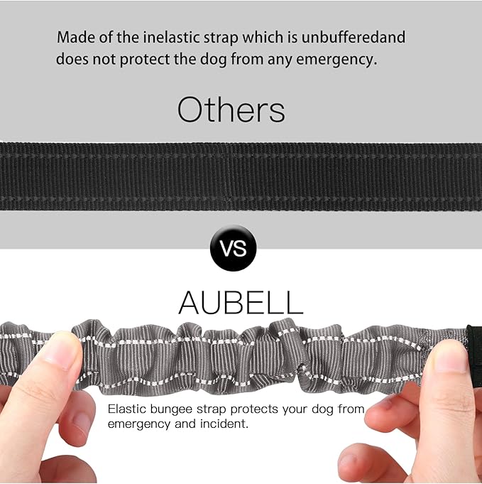 AUBELL Dog Seat Belt for Car,Updated 3-in-1 Adjustable Reflective Bungee Heavy Duty Dog Car Harness Tether with Clip Hook Latch & Buckle,Swivel Zinc Alloy Carabiner,Grey