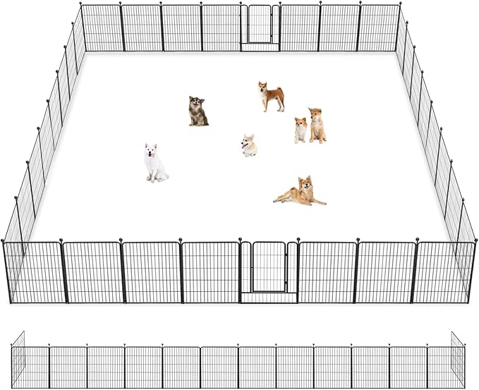Dog Playpen 32 inch 32 Panels Indoor Outdoor Dog Pen for Medium/Small Dogs Heavy Duty Metal Dog Fence Outdoor for Yard, Puppy Playpen with Door Portable Pet Fence for RV Camping Yard