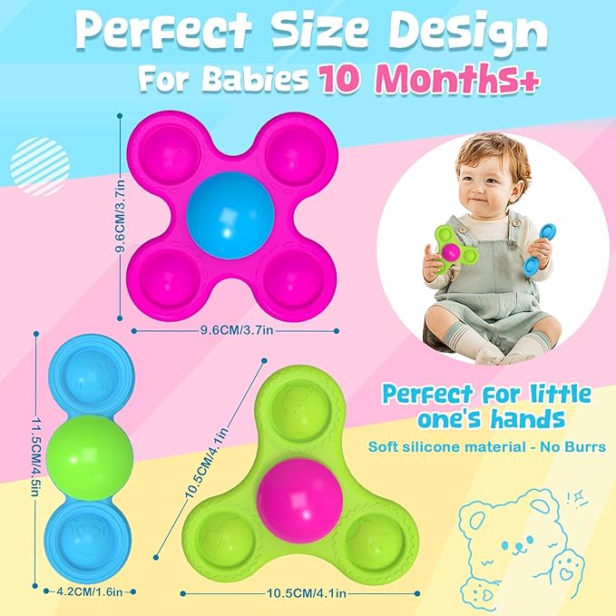 Suction Spinner Toys for Babies Cute Animals Spinning Toys for Toddlers Travel Toys Sensory Toys Bath Toys for Babies 10-12 Months+ Gifts for Kids Suction Cup Toys (Classic Edition - Animals)