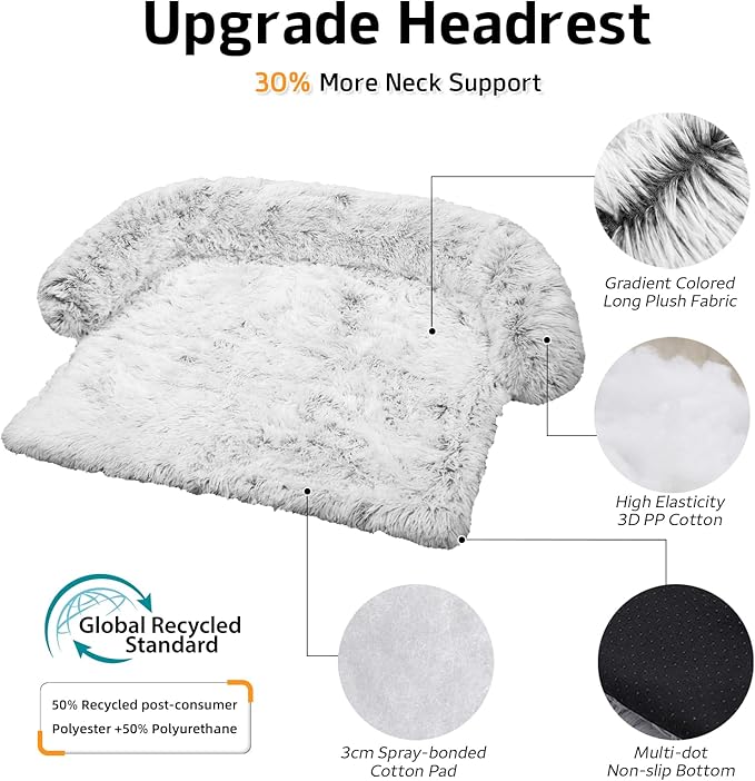 Calming Dog Bed Fluffy Plush Dog Mat for Furniture Protector with Removable Washable Cover for Large Medium Small Dogs and Cats (XS (31"x23.5"x5"), Light Grey)