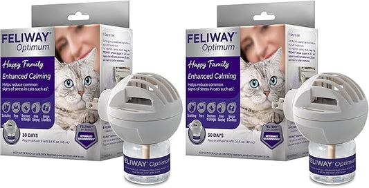 FELIWAY Optimum Cat, Enhanced Calming Pheromone Diffuser, 30 Day Starter Kit (48 mL), Translucent (Pack of 2)