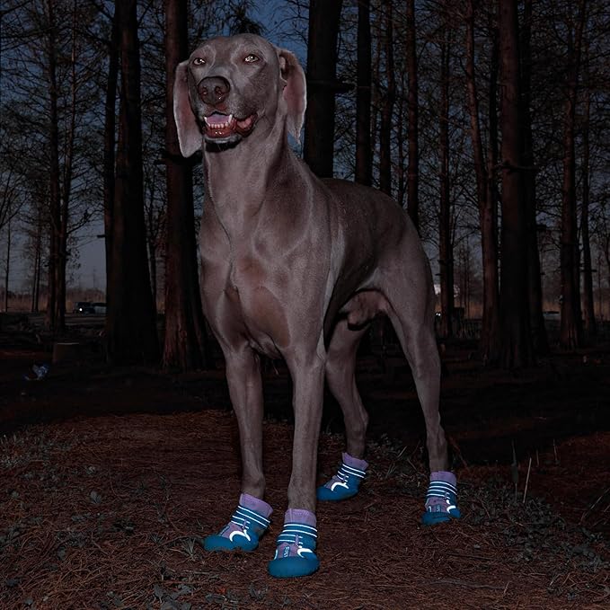 Dog Shoes, Waterproof Dog Boots & Paw Protectors with Anti-Slip Sole, 4pcs/Set Pet Dog Booties, Reflective Dog Shoes for Small Medium Large, Winter Snowy Summer Hot Pavement (Blue, 3# (XS))