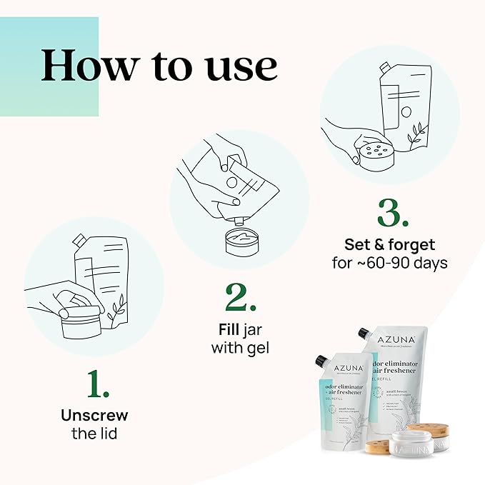 Azuna All-Natural Odor Remover Gel Refill Pouch | Air Purifier with Tea Tree Oil | Plant-Based & Long Lasting | For Pet Odors, Smoke & Strong Odors | Amalfi Breeze, 24 oz.