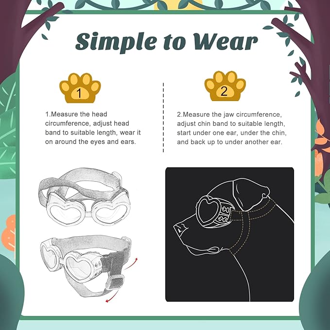 Small Dog Sunglasses UV Protection Goggles Eye Wear Protection with Adjustable Strap Doggy Heart Shape Anti-Fog Sunglasses for Pet Dogs Sun Glasses Doggie Windproof Glasses, White