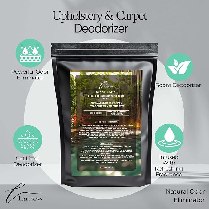 Spa Serenity Carpet Freshener Powder Refill 36 oz | Powerful Odor Eliminator for Home | Upholstery Deodorizer | Carpet Deodorizer | Pet Urine | Cat Litter Box