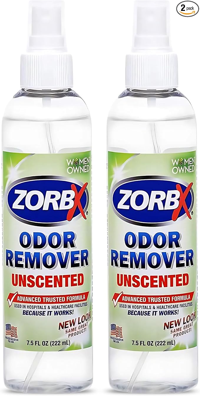 ZORBX Unscented Odor Eliminator for Strong Odor 7.5 Fl Oz Pack of 2 - Used in Hospitals & Healthcare Facilities - Advanced Formula, Fast-Acting Odor Remover Spray for Dog, Cat, House & Carpet