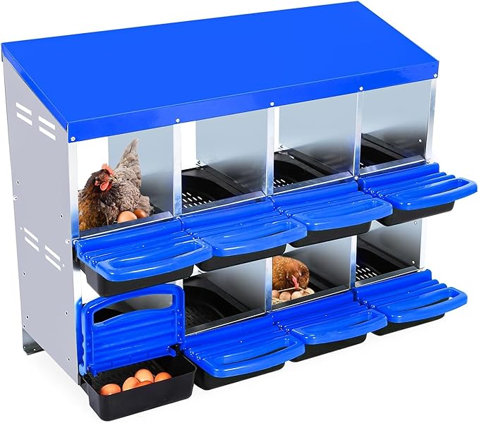 Chicken Nesting Box, 8 Hole 2 Layer Hen Nest Boxes, Roll Away Eggs Laying Boxes,Cleanable Pull Out Hen Roosting Boxes