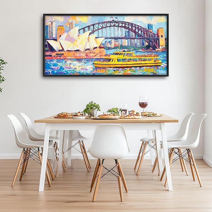 Extra Large Sydney Opera House Framed Wall Art for Living Room,Oversized Abstract Harbour Bridge Cityscape Pictures Wall Decor,Canvas Print Painting Modern Artwork Bedroom Office Bathroom 60L" x 30W"