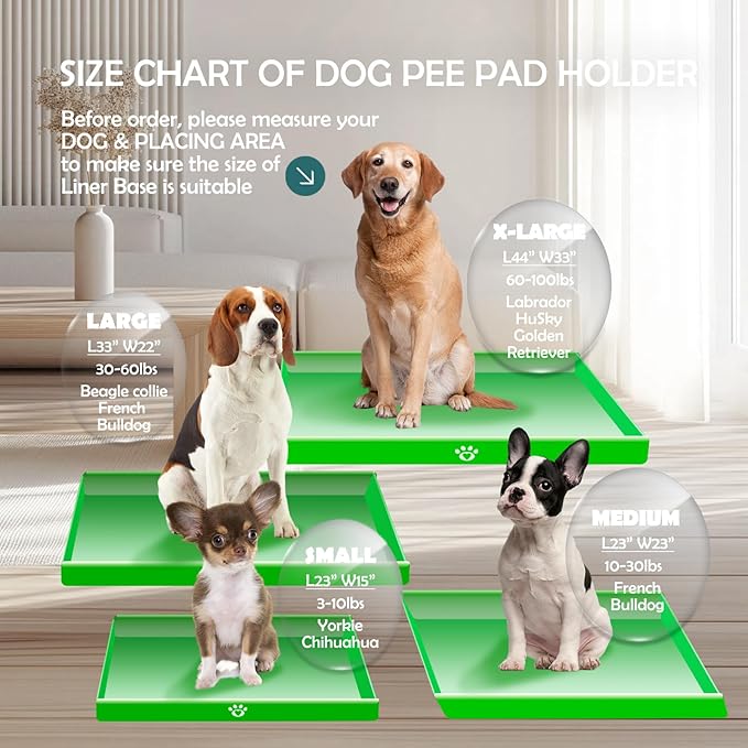MEEXPAWS Dog Pee Pad Holder Foldable, Puppy Pad Holder Liner Base High Side, Dog Litter Box Indoor 33’’x22’’, Training Pad Holder Leak-Proof Easy Clean