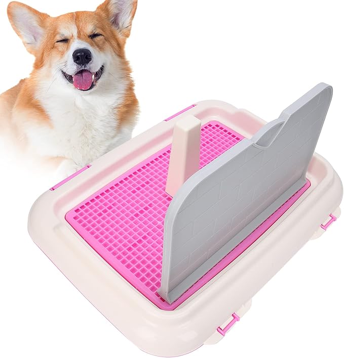 Puppy Dog Potty Tray, Puppy Training Toilet Tray Pet Training Pad Holder, Cat Potty Fence Dog Scheduled Urination Potty Tray, Dog Litter Box for Small and Medium Dogs, Bunny, Cats (Pink)