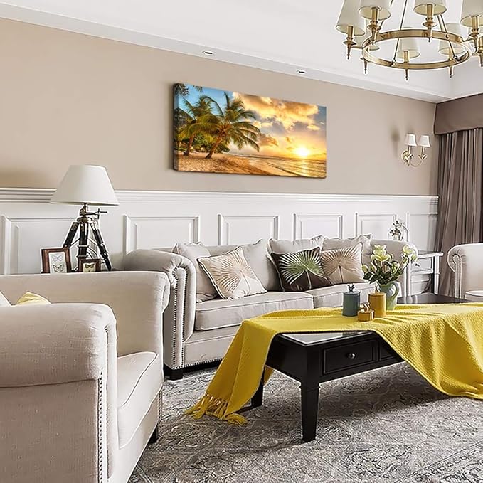 wall art for living room bathroom Wall Decor sun beach sea coconut tree ocean landscape painting to Hang Home Decorations for office bedroom kitchen Works canvas Prints pictures 20" x 40"inch