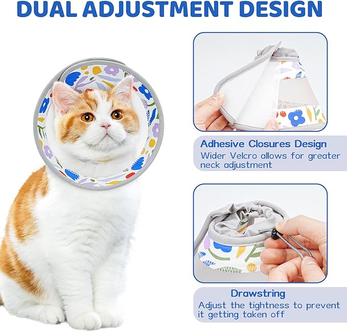 Breathable Air Mesh Cat Cone Collar Soft to Stop Licking, Adjustable, Foldable Lightweight Kitten Cones After Surgery Recovery for Cats & Kittens (Flower,M)