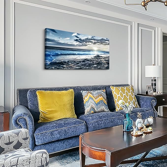 Wall Art For Living Room Wall Decor For Bedroom Large Size Poster Blue Beach Sun Ocean Landscape Paintings Prints Artwork Bathroom Decorations Seascape Canvas Prints Hang Pictures Office Home Decor