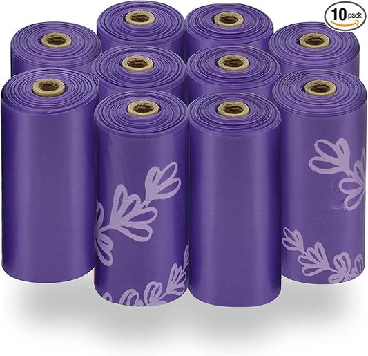 Best Pet Supplies Dog Poop Bags (150 Bags) for Waste Refuse Cleanup, Doggy Roll Replacements for Outdoor Puppy Walking and Travel, Leak Proof and Tear Resistant, Thick Plastic - Purple