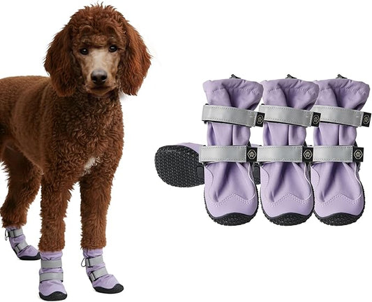 Spark Paws Dog Shoes, Waterproof Dog Boots for Medium to Large Dogs, Non Slip, Breathable Dog Booties and Paw Protectors - 4PCS Doggie Hiking Boots with Reflective Straps - Lilac - Size 4