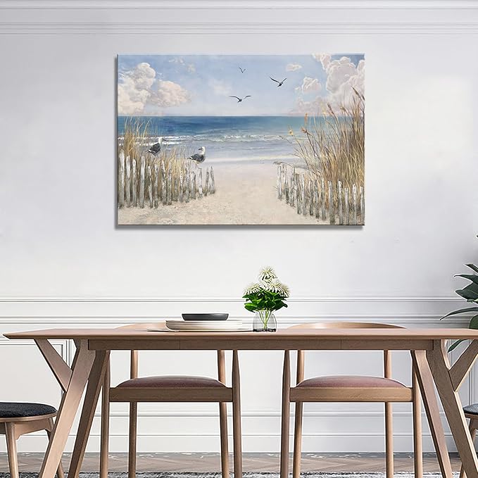 XXMWallArt FC3781 Sandy Beach Wall Art Canvas Print Wall Art Seascape Blue Print Home Decor Abstract Coastal Picture Modern Ocean Artwork for Living Room Bedroom Bathroom Office Decor