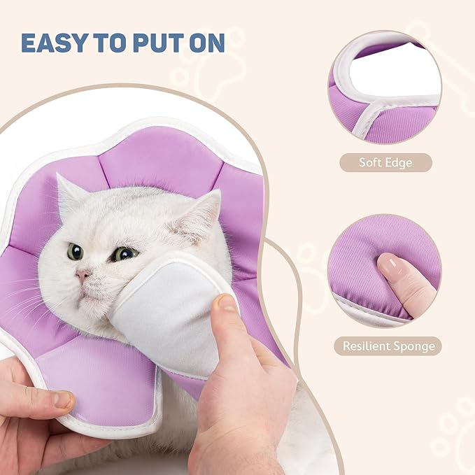 Avont Soft Cat Recovery Cone Collar, Adjustable Lightweight Kitten E-Collar for Small Dogs, Comfortable Neck Donut Stop Licking Scratching After Surgery -Purple(S)