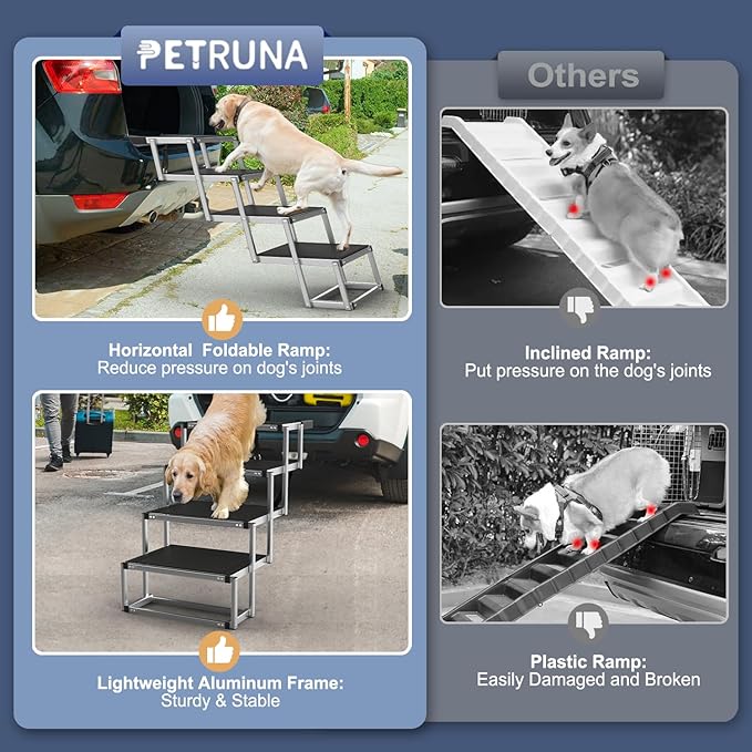 Extra Wide Dog Stairs for Large Dogs, Foldable Dog Ramp for Car with Non-Slip Surface, Dogs Stairs for Cars, High Beds, Truck, Supports up to 250 lbs, 4 Steps
