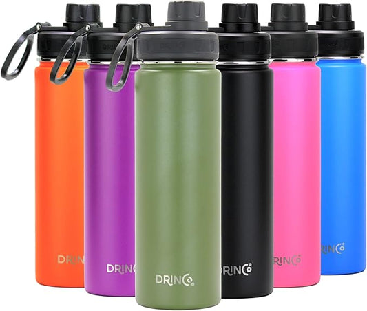 Drinco Stainless Steel Water Bottle Spout Lid Vacuum Insulated Double Wall Water Bottle Wide Mouth (40oz 32oz 22oz 18oz 14oz) Leak Proof Keeps Cold or Hot (22 oz, 22oz Forest)