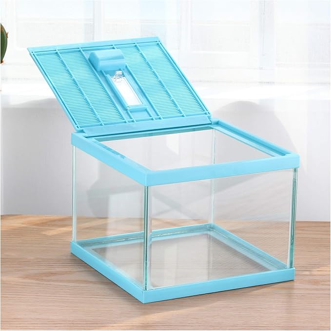 crapelles ReptileTerrarium Color Blue Spider Box, 7.8x7.8x5.9'' Tarantula Container Gecko Habitat Insect Enclosure pet Tank Frog Carrier Snail Hermit Crab House Cricket breeding Geometric Cube Bowl