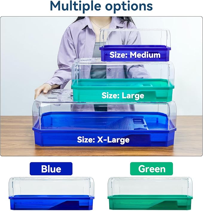 Aquatic Turtle Tank Habitat Kit Stone+Filter+Heat Lamp Enhancing Interaction with 360° Viewing, Standalone Filtration, DIY Creative Zone, Enriched Living (Blue, Large[with Light])