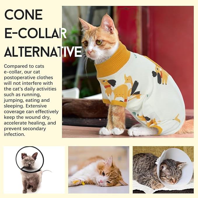 DENTRUN Cat Surgery Recovery Suit Female Male Soft Onesie, Kitten Surgical Collar Cone Alternative Shirt, Abdominal Wounds Anti-Licking Pajama for Small Pets Spay, Cat Body Suit Post Surgery
