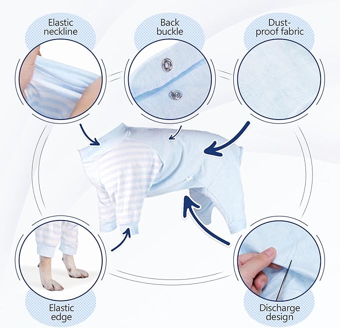 Dog Recovery Suit, Abdominal Wound After Surgery Wear, Anti Licking Bodysuit with Snaps, E-Collar & Cone Alternatives, Long Sleeve Dog Spay Surgical Onesie Prevent Shedding(Large, Blue)