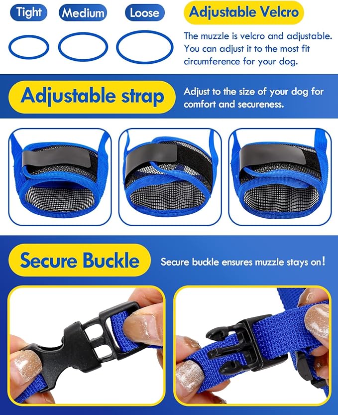 Dog Muzzle, Soft Air Mesh Muzzle for Small Medium Large Dogs Anti Biting Barking Chewing, Breathable Drinkable Adjustable Loop Pets Muzzle for German Shepherd Husky Labrador Retriever (Blue,S)