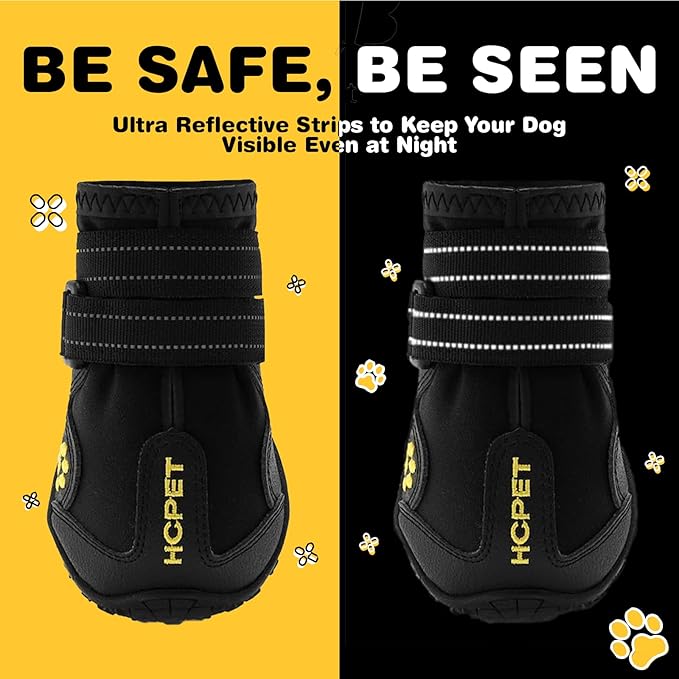Hcpet Dog Boots Waterproof with Reflective Straps, Dog Shoes for Small Medium Large Puppy Outdoor Paw Protectors 4Ps, 8 (width 2.95 inch) for 74-91 lbs