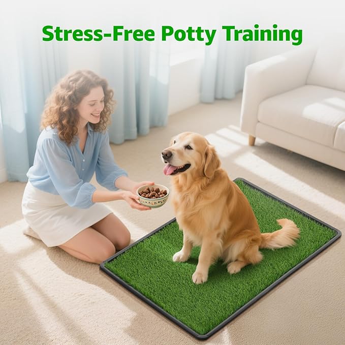 Dog Grass Pet Loo Indoor/Outdoor Portable Potty, Dog Litter Box Full Potty System with Trays, Artificial Grass Patch Balcony Mat and Washable Pee Pad for Puppy Training, Pet Toilet (Tray 35''x23'')