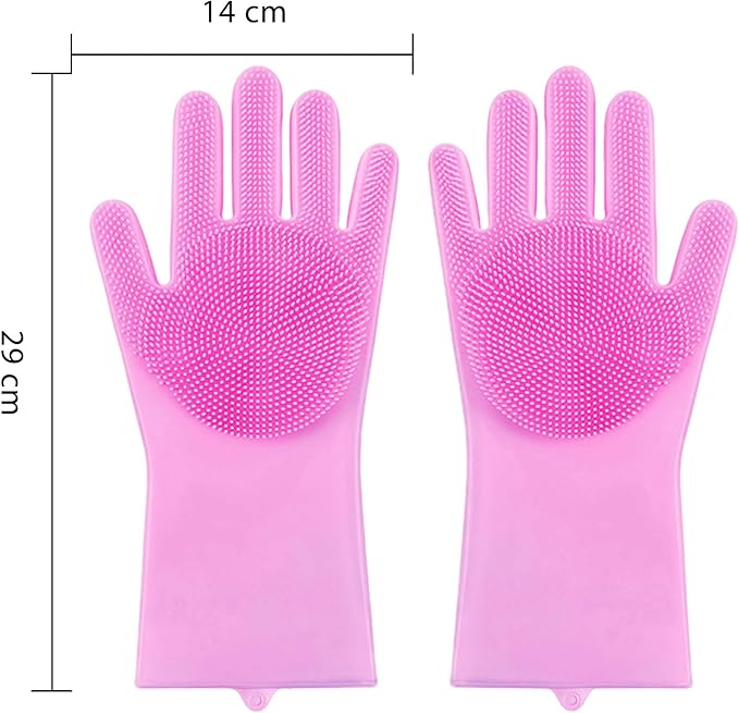 Pet Grooming Gloves，Heat-Resistant Silicone Gloves with High-Density Teeth for Enhanced Massaging and Bathing of Dogs and Cats (Pink, 1 Pair)
