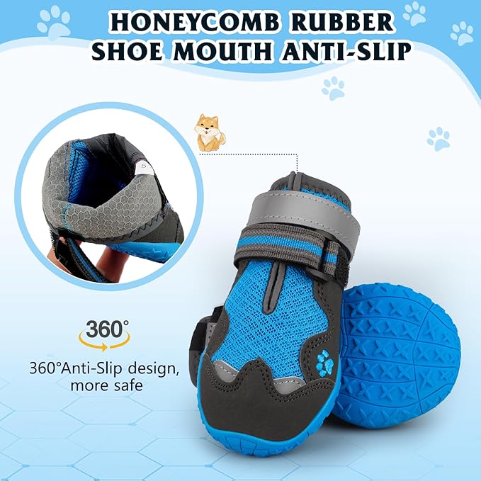 Dog Shoes for Large Medium Small Dog, Mesh Breathable Dog Shoes for Hot Pavement, Anti-Slip Dogs Boots Paw Protectors with Reflective for Outdoor Walking Indoor Hardfloors (Size 3)