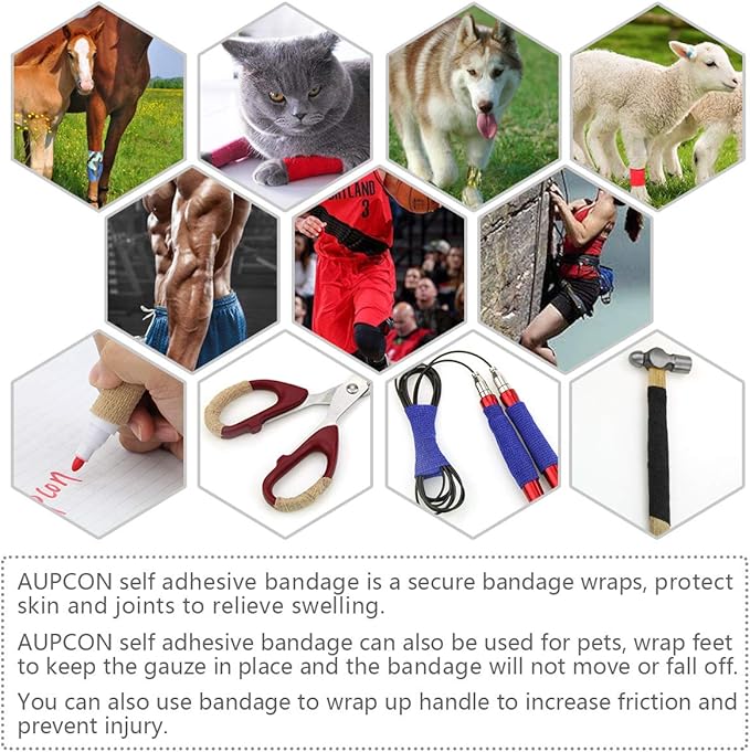 AUPCON Vet Wrap Cohesive Bandages Bulk Self Adhesive Bandage Wrap Self Adherent Wrap Non-Woven for Dogs Pet Animals & Ankle Sprains & Swelling 2 Inch x 5 Yards (2 Inch Black)