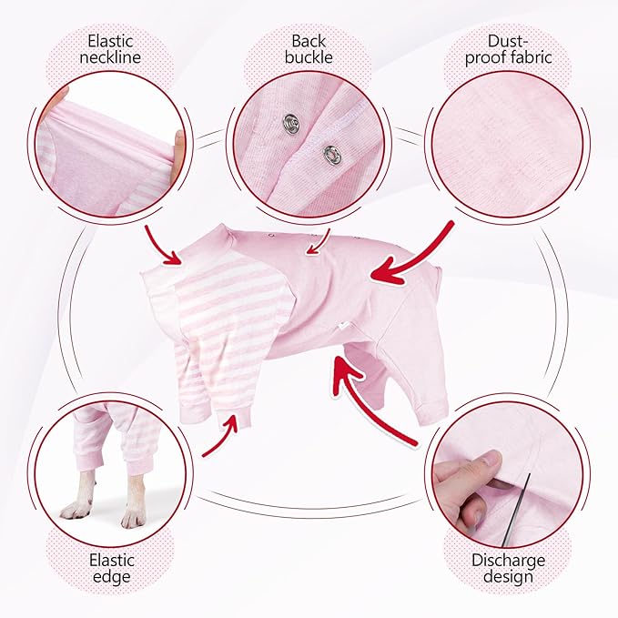 Dog Recovery Suit, Abdominal Wound After Surgery Wear, Anti Licking Bodysuit with Snaps, E-Collar & Cone Alternatives, Long Sleeve Dog Spay Surgical Pajamas Prevent Shedding(3XL, Pink)