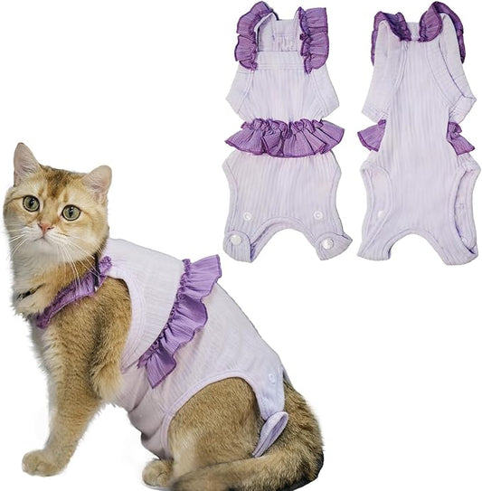 Cat Recovery Suit,Kitten Onesie After Surgery,E-Collar Alternative for Abdominal Wound and Skin Diseases,Soft Breathable Bodysuit After Spay（Purple-s）