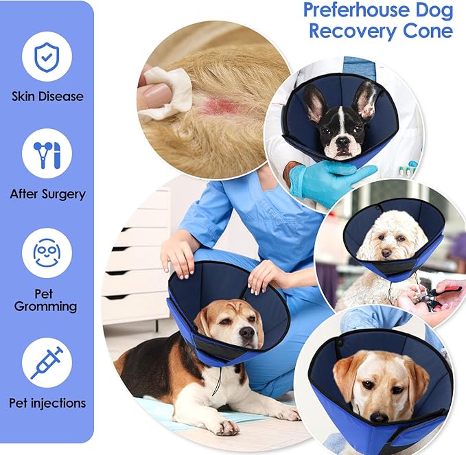 Dog Recovery Collar Cone for Medium Dogs, Adjustable Dog Cone Alternative After Surgery for Dogs to Stop Licking, Breathable Soft Cone for Medium Large Dogs, Blue M