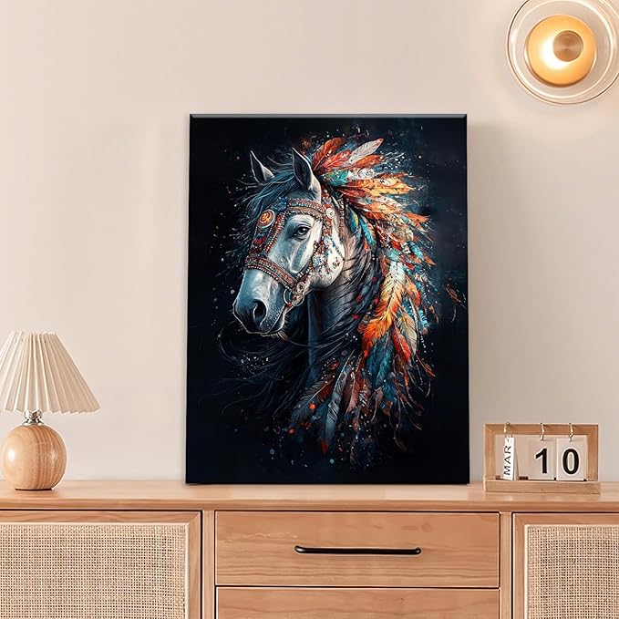 Horse Pictures Wall Art, Horse Animal Bathroom Wall Decor, Aesthetics Modern Framed Painting Elegant Canvas Artwork for Bathroom Bedroom Living Room Decorations 16"L x 12"W