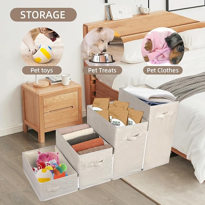 Dog Stairs with Storage, 4-Step Folding Pet Steps for Small Dogs and Cats, Pet Steps Storage with Zip, Pet Stairs for High Bed, Couch and Car Ramp (Beige, 4 Steps no Condo)