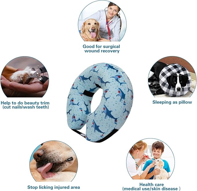 CuteBone Inflatable Dog Cone with Removable Soft Fleece Covers for Small/Medium/Large Dogs and Cats Neck Donut Collar After Surgery GWB05L