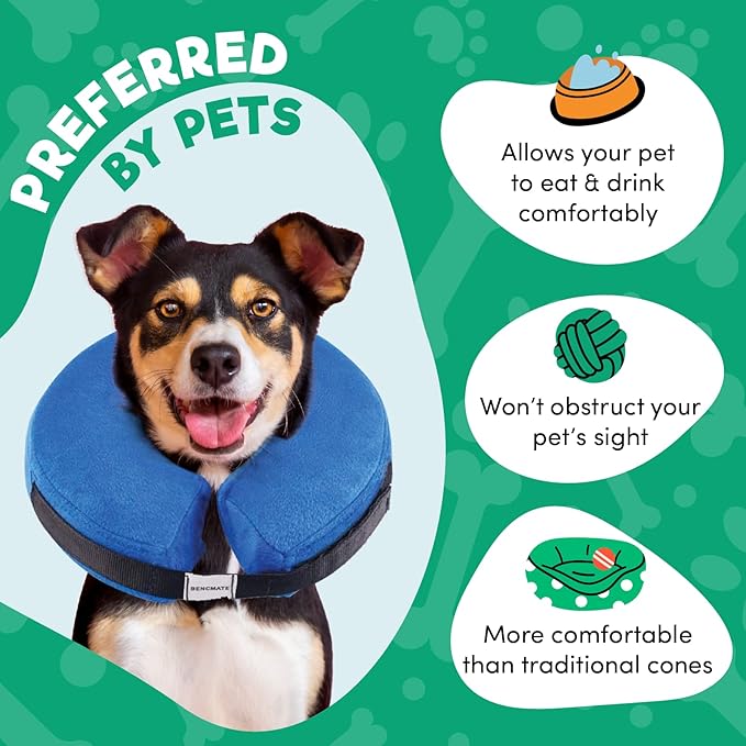 BENCMATE Inflatable Dog Cone Collar Alternative, Soft Dog Cone for Small Medium Large Dogs and Cats, Neck Recovery ECollar Donut Collar After Surgery (X-Large, Blue)