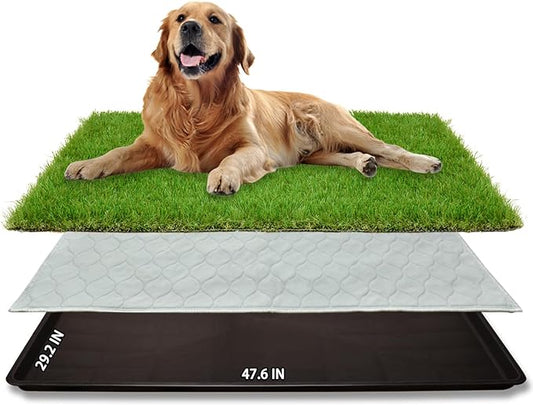 Dog Grass Large Potty Patch, Dog Litter Boxes Artificial Grass Bathroom Turf for Pet Training, Washable Puppy Pee Pad, Perfect Indoor/Outdoor Portable Potty Pet Loo (Potty system-47.6"x29.2")