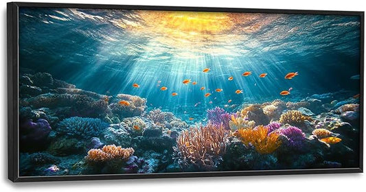Quorin Ocean Large Wall Art Undersea Pictures Sea Nautical Wall Decor Coral Reef Fish Canvas Print Painting Artwork for Bathroom Living Room Bedroom 60L x 30W