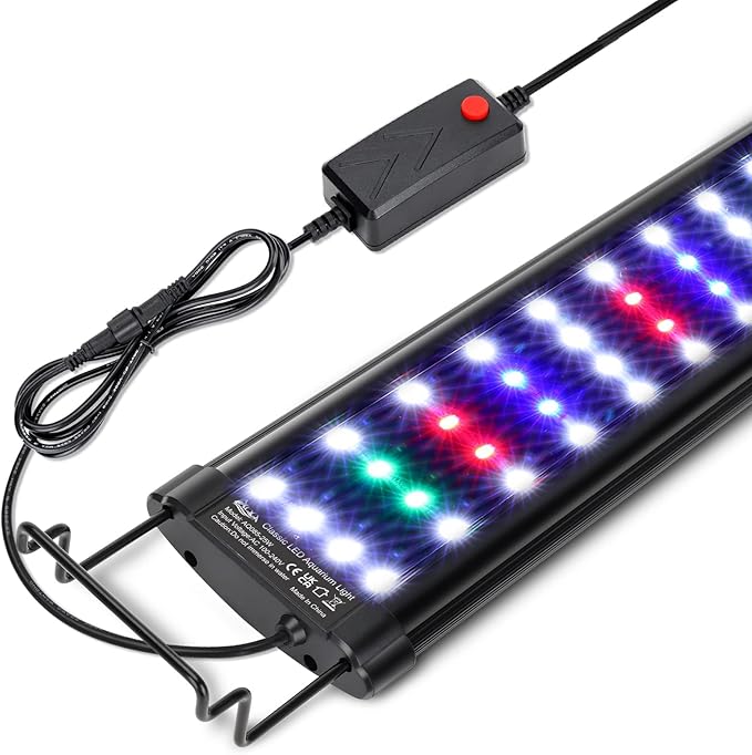 AQQA Aquarium Light,Full Spectrum LED Fish Tank Lights,12"-54" Adjustable Multi-Color White Blue Red Green LEDs with Extendable Brackets,14W-31W for Freshwater Plants (17W (18"-24"))