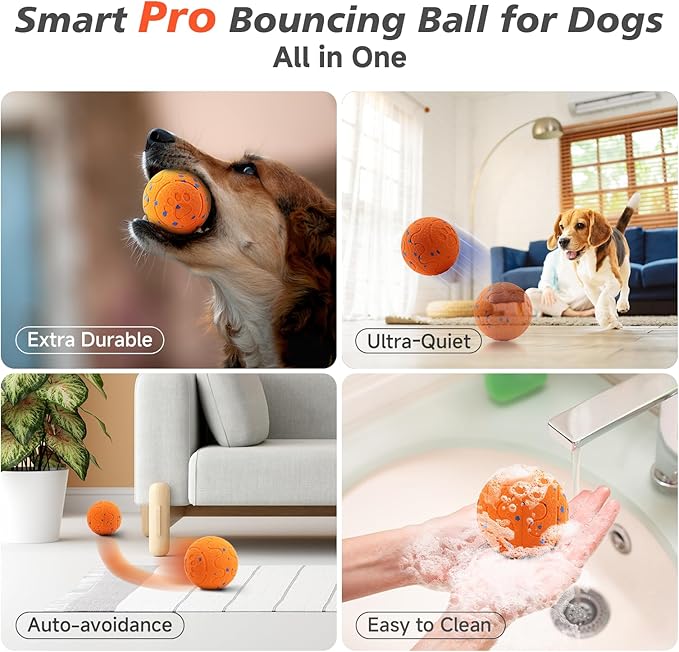 Interactive Dog Ball Toy, Automatic Moving Bouncing Rotating Smart Ball with 3 Modes, Durable E-TPU Material for Medium & Large Dogs, IP54 Waterproof Stimulation Toy to Keep Dog Busy & Active