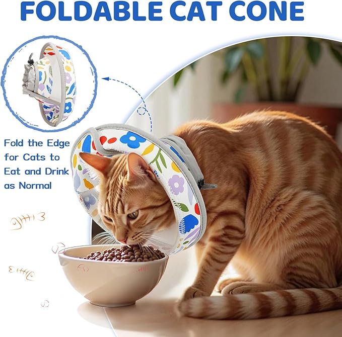 Breathable Air Mesh Cat Cone Collar Soft to Stop Licking, Adjustable, Foldable Lightweight Kitten Cones After Surgery Recovery for Cats & Kittens (Flower,S)