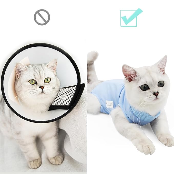 DOTON Cat Recovery Suit for Male and Female Surgical Post Surgery Soft Cone Onesie Shirt Clothes Neuter Licking Protective Diapers Outfit Cover Kitten Spay Collar(S, Blue)