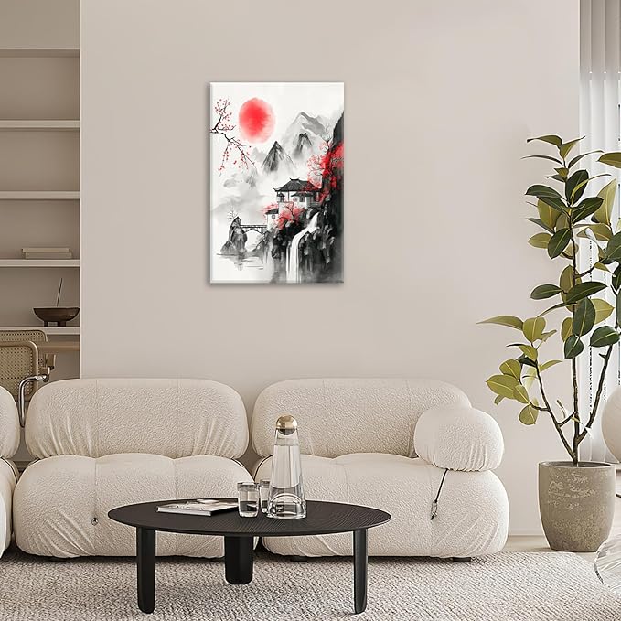 Japanese Wall Art Canvas Asian Nature Wall Decor Prints Framed Painting Mountain Landscape Pictures Gifts Artwork for Bathroom 16"x24"