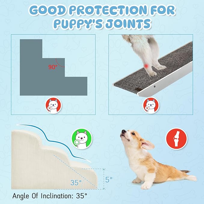 Dog Stairs & Steps for High Beds, 2 Steps High Density Foam Waterproof Dog Ramp for Small Dogs and Cats, Pet Stairs with Washable Cover for Bed, Couch, Sofa and Car, Beige (H: 11.8")