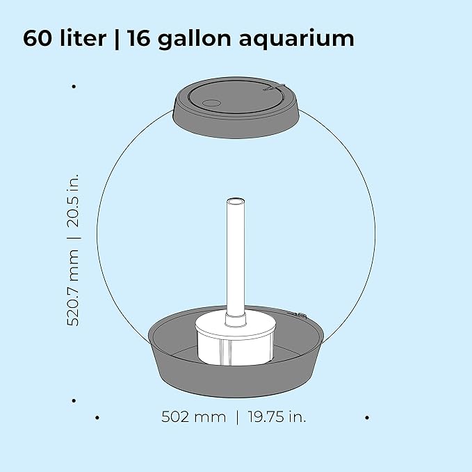 biOrb Classic 60 Acrylic 16-Gallon Aquarium with Multi-Color Remote-Controlled LED Lights Modern Tank for Tabletop Display, Silver